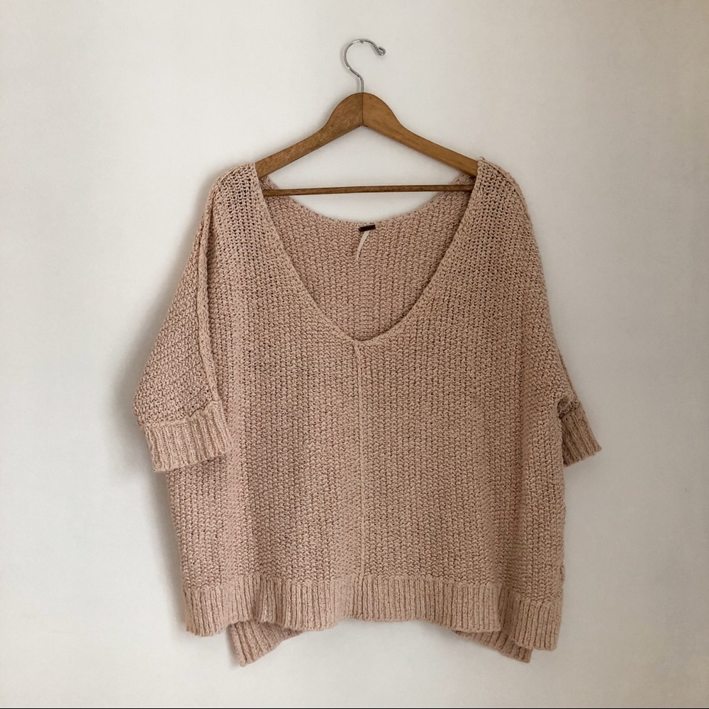 Free People Off The Shoulder Pink Sweater